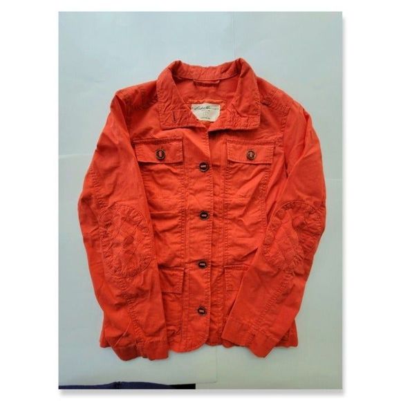 Eddie Bauer Womens Small Orange Cotton Lightweight Utility Jacket Military Coat - Picture 1 of 9